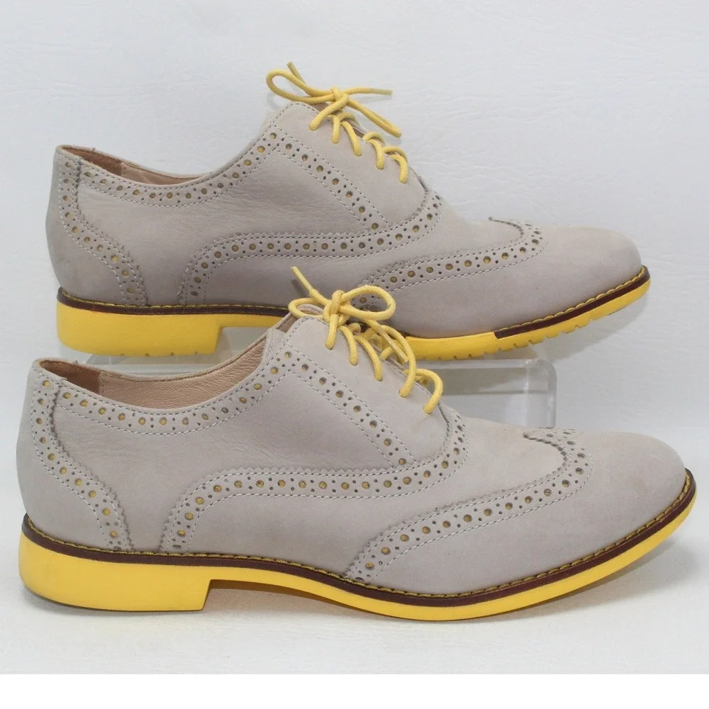 Cole Haan Kids Gray Leather Wingtip Oxford Shoes Yellow Sole Size 7.5B‎ K12
